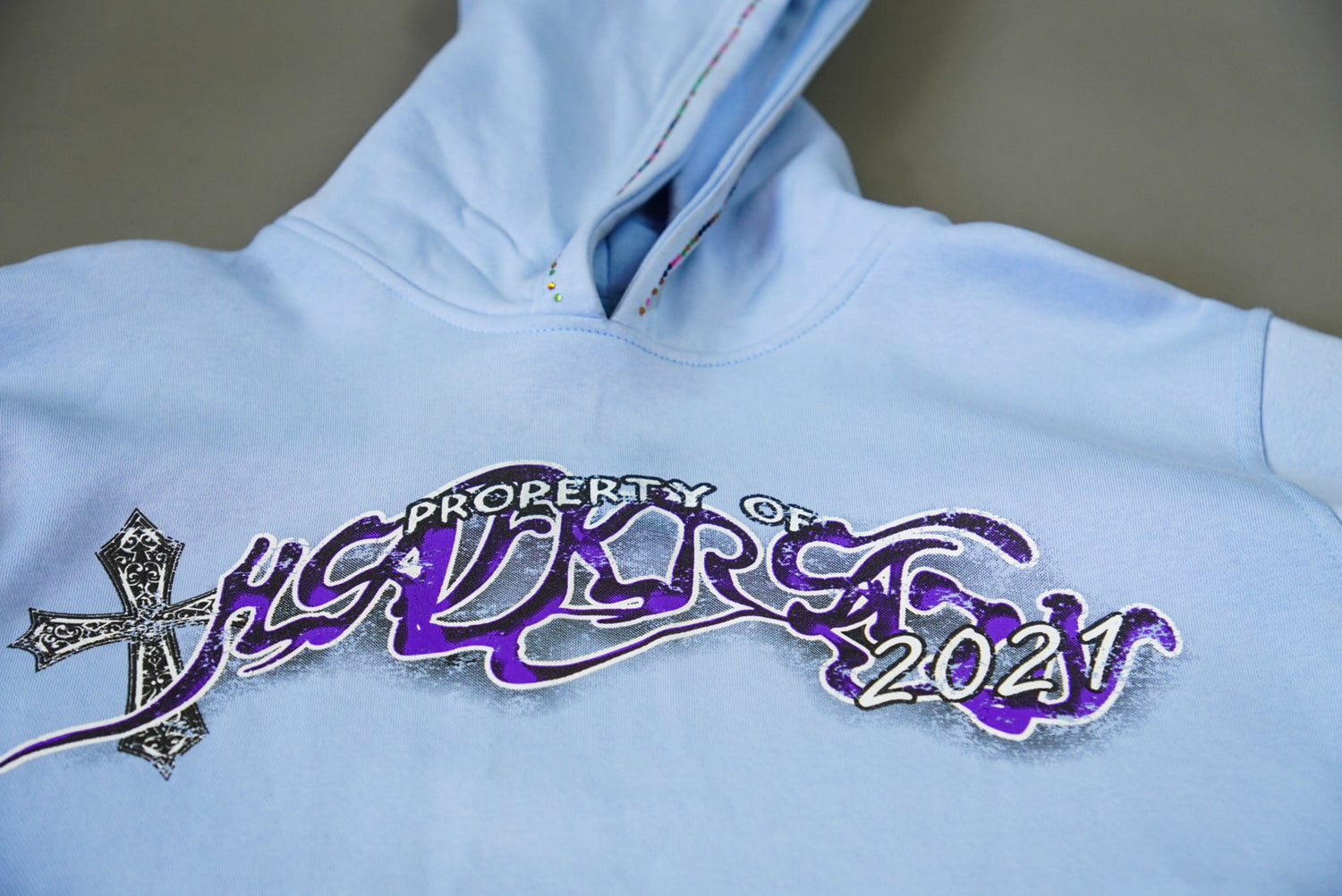 PROPERTY OF HALF KRAZY (BLUE) HOODIE WITH RHINESTONES