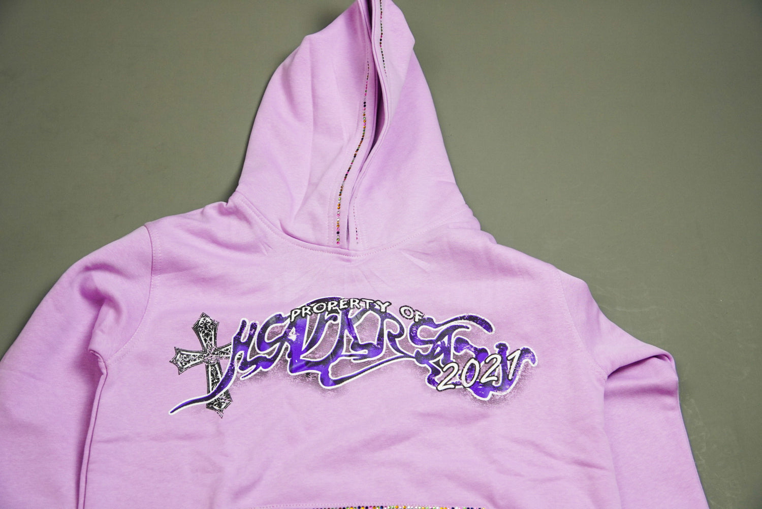 PROPERTY OF HALF KRAZY (PINK) HOODIE WITH RHINESTONES