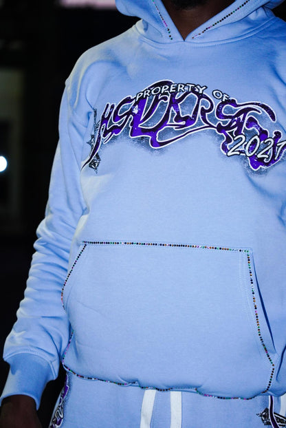 PROPERTY OF HALF KRAZY (BLUE) HOODIE WITH RHINESTONES